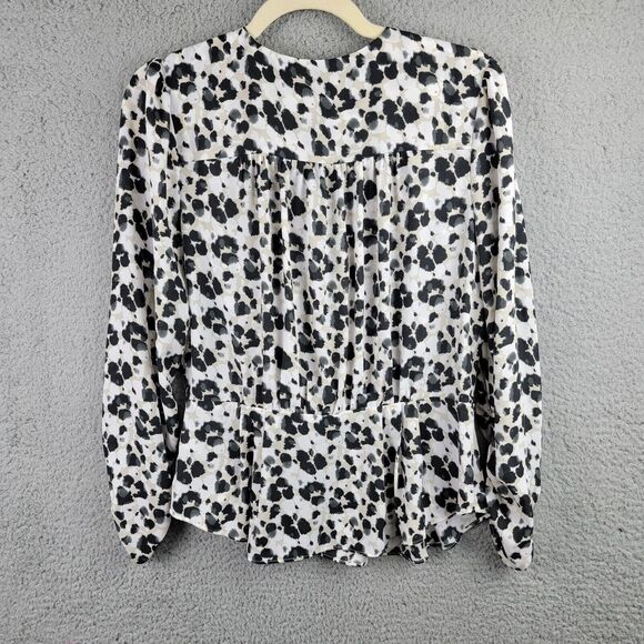 CAbi Blouse Womens Small Office Siren Ruched Sleeves Peplum V Neck Leopard Wrap - Picture 13 of 14